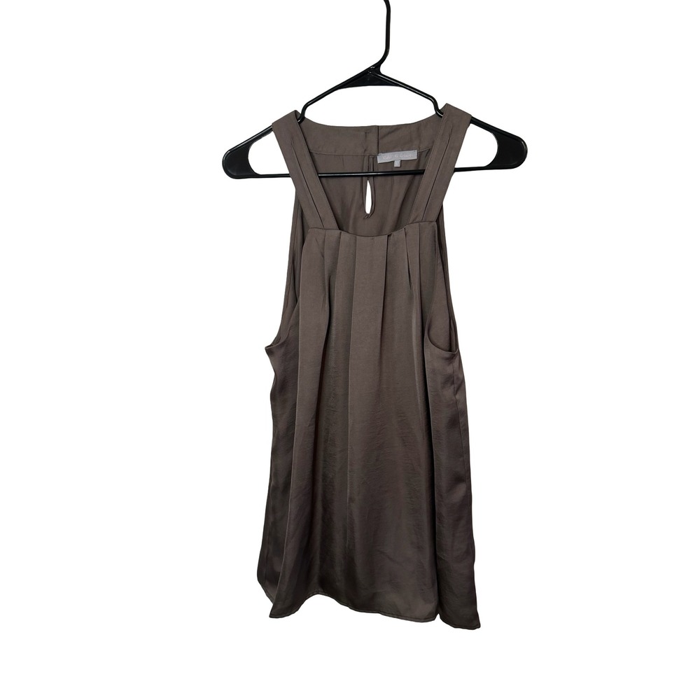 Violet & Claire Taupe Brown Pleated Sleeveless Blouse Satin Sheen Top Large